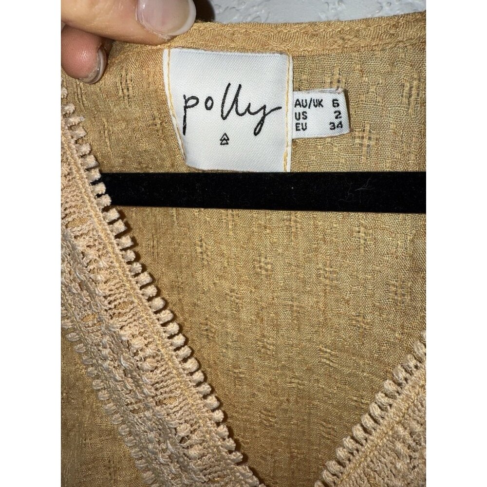 Princess Polly Boho Crochet Babydoll Dress Women Size 2 Darling Mustard Yellow R - Picture 6 of 12